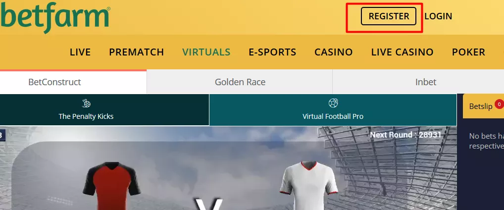 How yo find Register form of BetFarm
